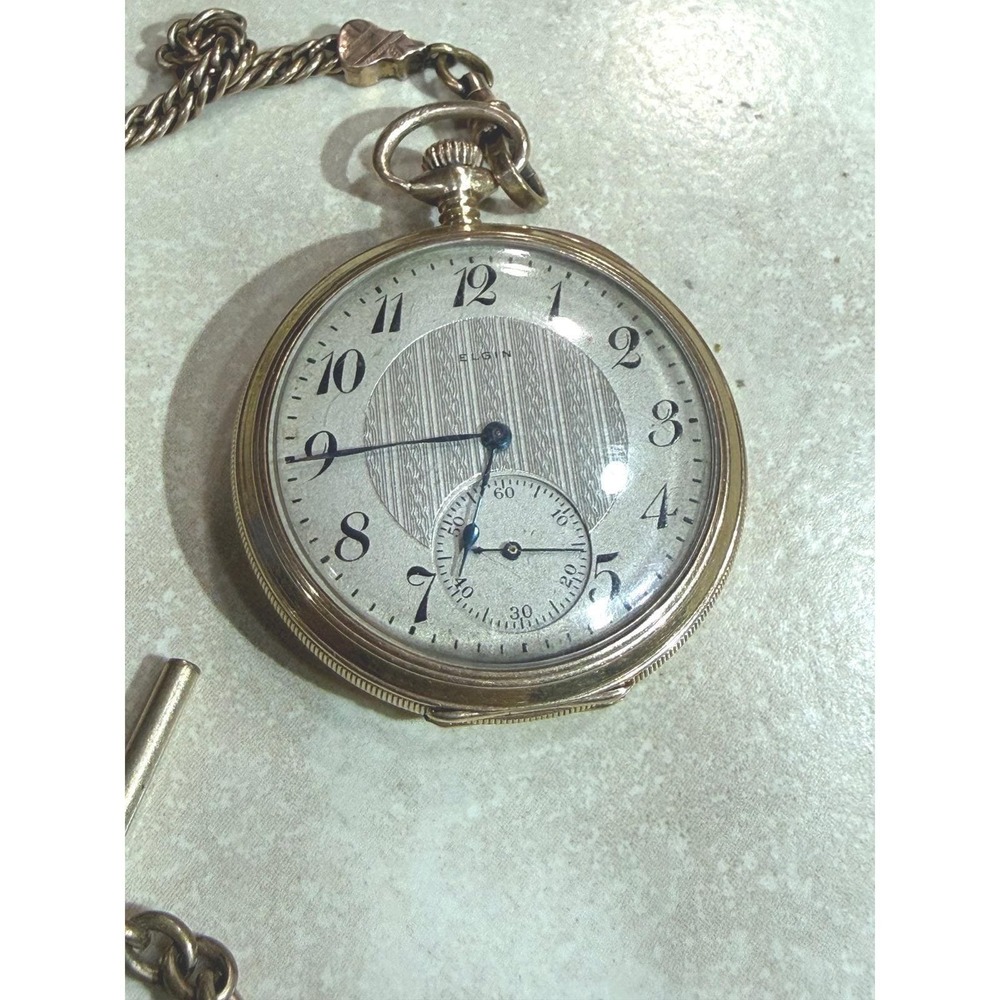 Antique ELGIN 14K Solid Gold 585 Fine 15 Jewels Pocket Watch Case Chain Fob